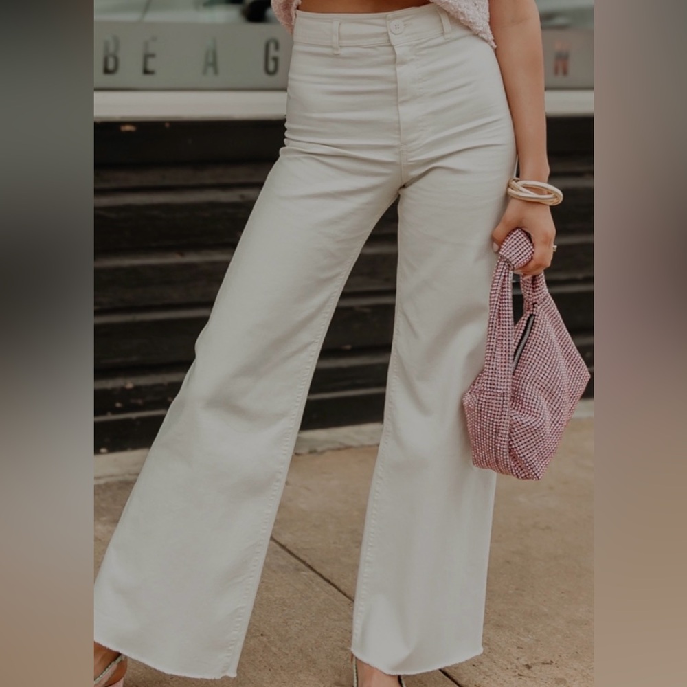Z Supply High Rise Wide Leg Jeans in Cream